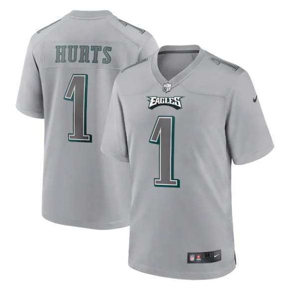 Mens Philadelphia Eagles #1 Jalen Hurts Gray Atmosphere Fashion Stitched Game Jersey Dzhi